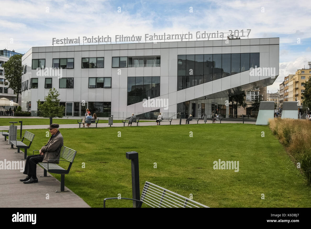 Gdynia Film Centre building is seen in Gdynia, Poland on 12 September 2017  Polish Film Festival is one of the oldest film events in Europe which promotes the Polish cinematography and is the most important Polish film event, holding the status of the national film festival, which clearly contributes to the popularisation of the film culture, the promotion of the Polish film achievements, and the establishment of the position and receipt of the Polish cinematography. Stock Photo