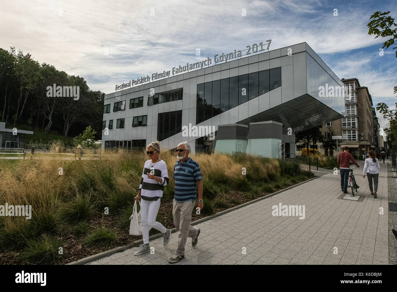 Gdynia Film Centre building is seen in Gdynia, Poland on 12 September 2017  Polish Film Festival is one of the oldest film events in Europe which promotes the Polish cinematography and is the most important Polish film event, holding the status of the national film festival, which clearly contributes to the popularisation of the film culture, the promotion of the Polish film achievements, and the establishment of the position and receipt of the Polish cinematography. Stock Photo