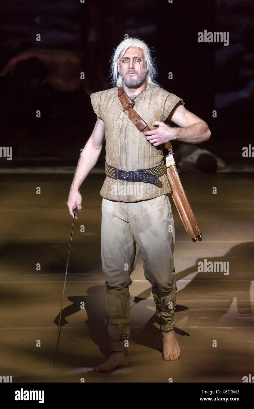 Krzysztof Kowalski as Geralt of Rivia during a media rehearsal of The Witcher musical in Music Theatre in Gdynia, Poland 12 September 2017 © Wojciech Strozyk / Alamy Live News Stock Photo