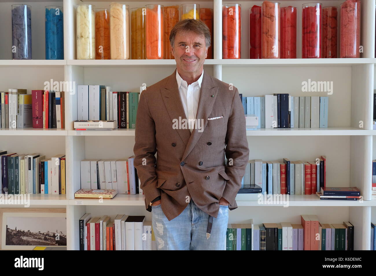 Solomeo, Italy. 30th Aug, 2017. The Italian entrepreneur Brunello Cucinelli stands in his office in Solomeo, Italy, 30 August 2017. Photo: Alvise Armellini/dpa/Alamy Live News Stock Photo