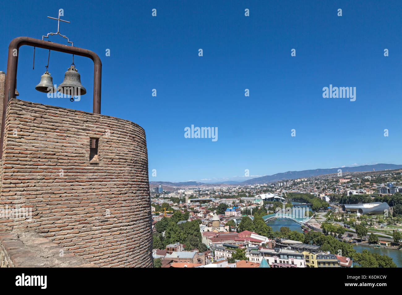 Views across the city of Tbilisi in Georgia, showing architecture and buildings. Stock Photo