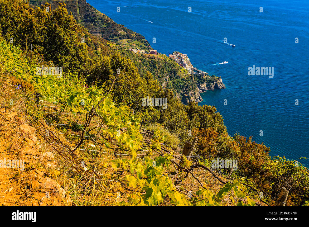 Italy Liguria 5 Terre National Park - Mararola seen from Volastra Stock Photo