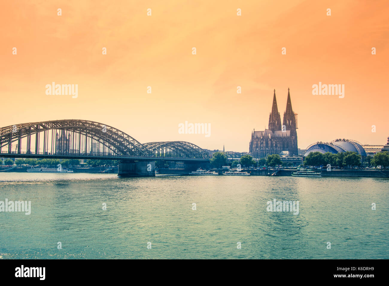 Cologne Cathedral and Hohenzollern Bridge, Cologne, Germany Stock Photo