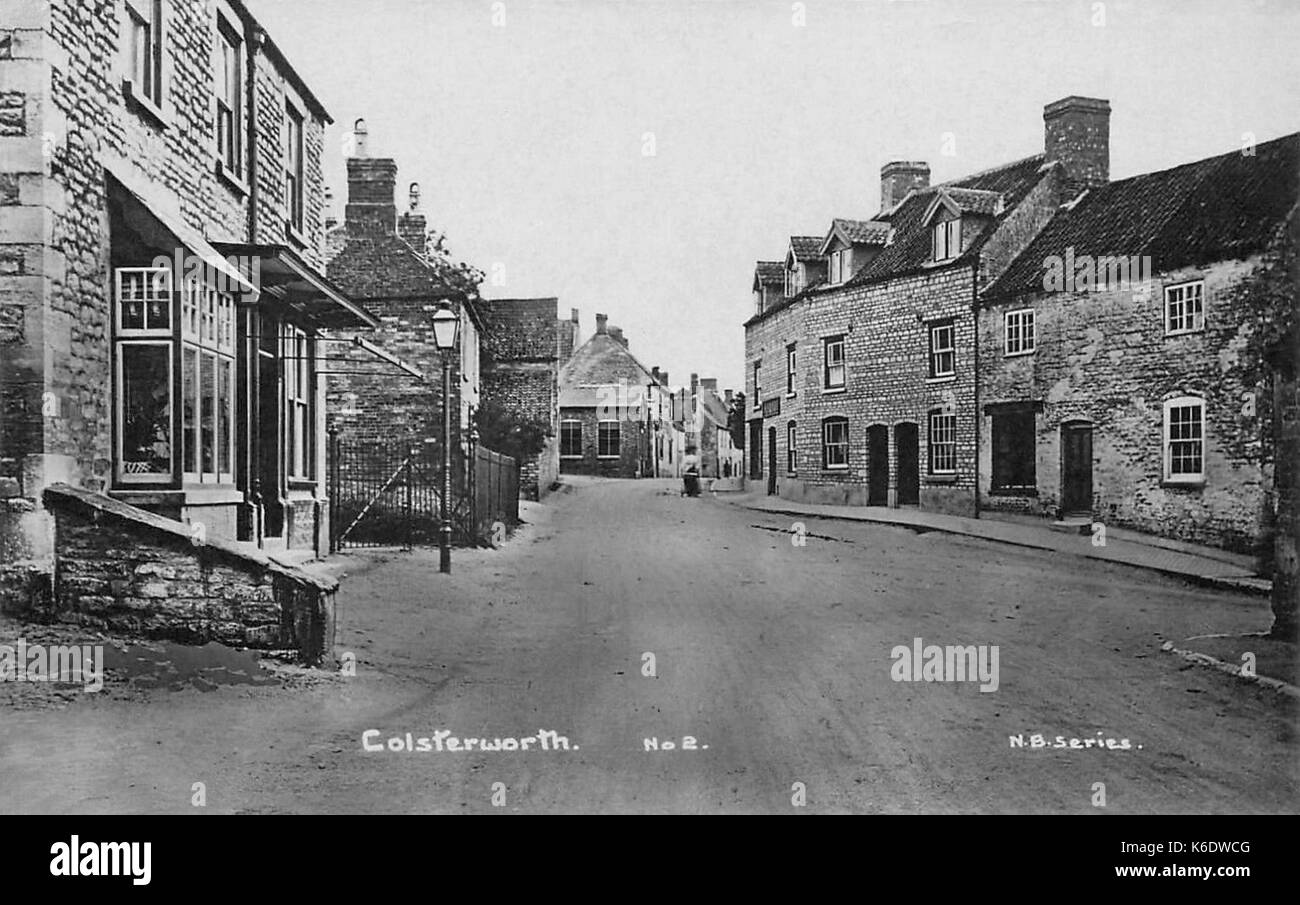 Colsterworth, Lincolnshire, England. From the corner of School Lane and High Street looking south. Pre WW1 Stock Photo