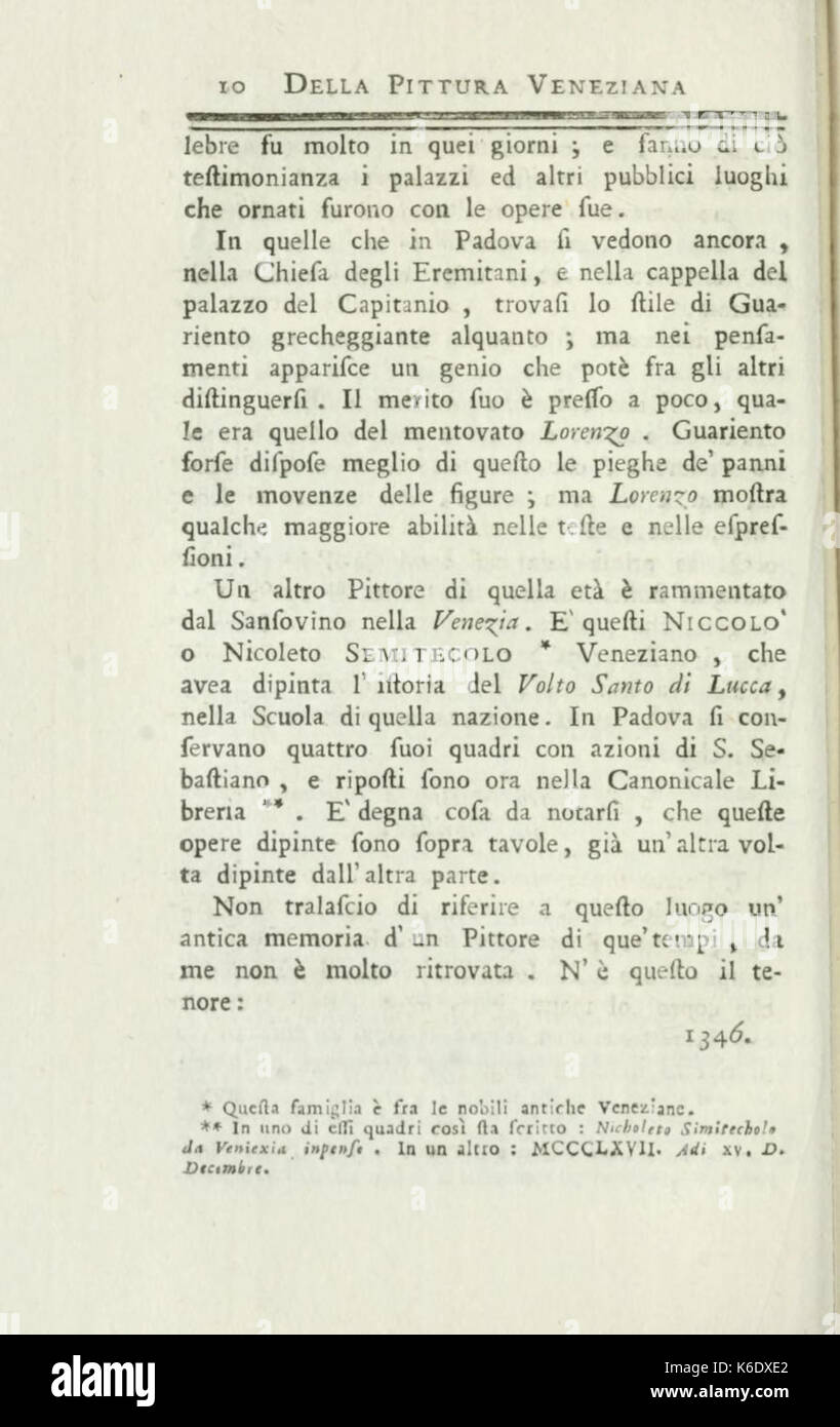 Della Pittura Veneziana e delle Opere Publiche de' Veneziani Maestri Libri V p 010 Stock Photo