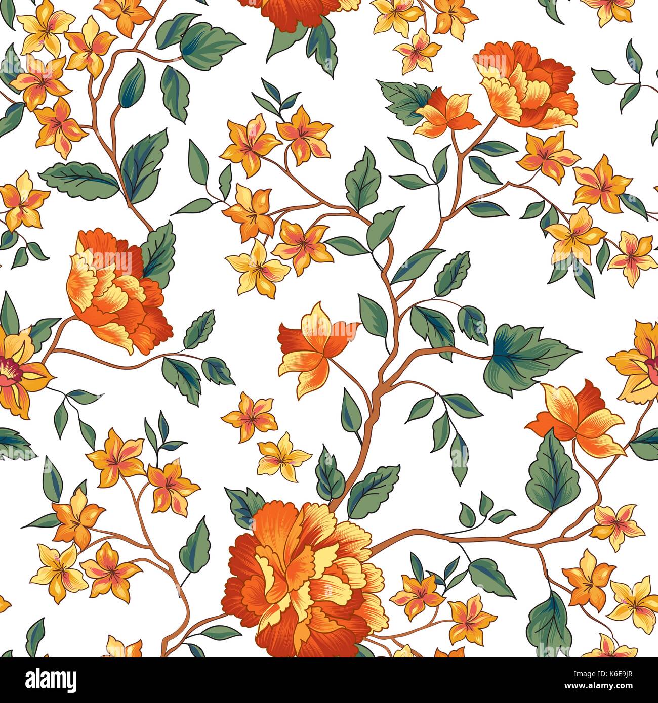 Floral Pattern In Chinese Embroidery Style Flower Seamless Stock Vector Image Art Alamy