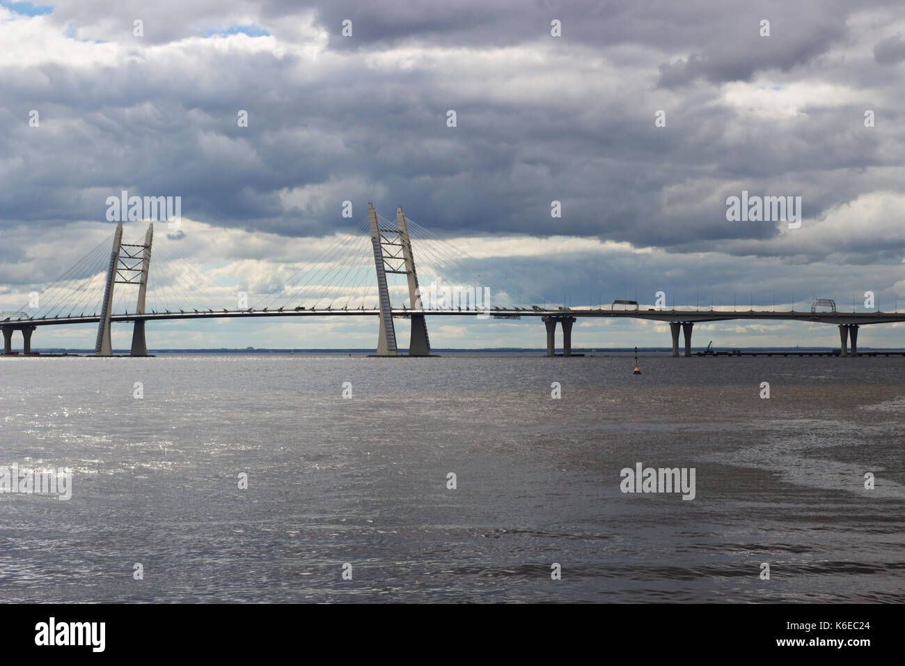 Cable-stayed bridge over the ship's fairway Stock Photo