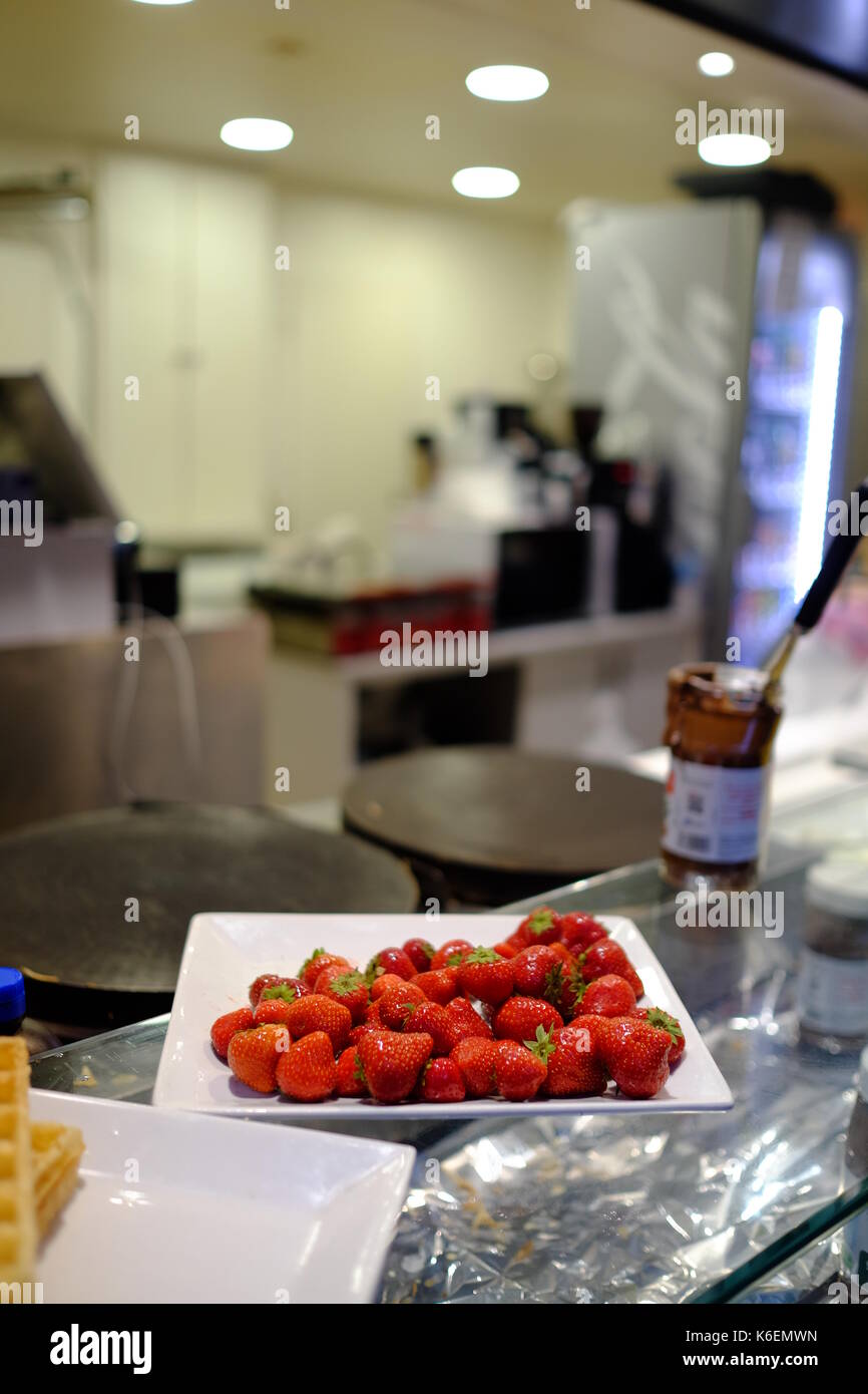 Fresh strawberries being sold on a stall in Montmartre, Paris, France Stock Photo