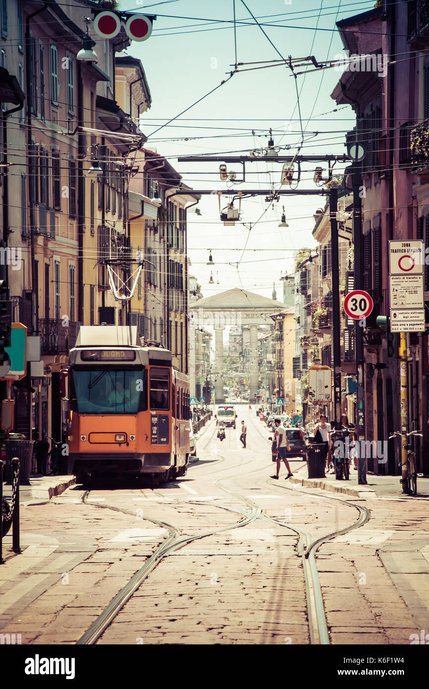 Typical Italian street, Milano, Italy. Stock Photo