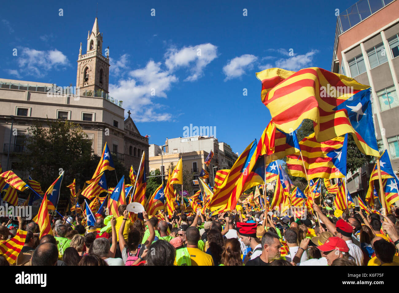 Barcelona, Spain - September 11, 2017: One million Catalans march for independence on September 11, 2017 in Barcelona, Spain. Stock Photo