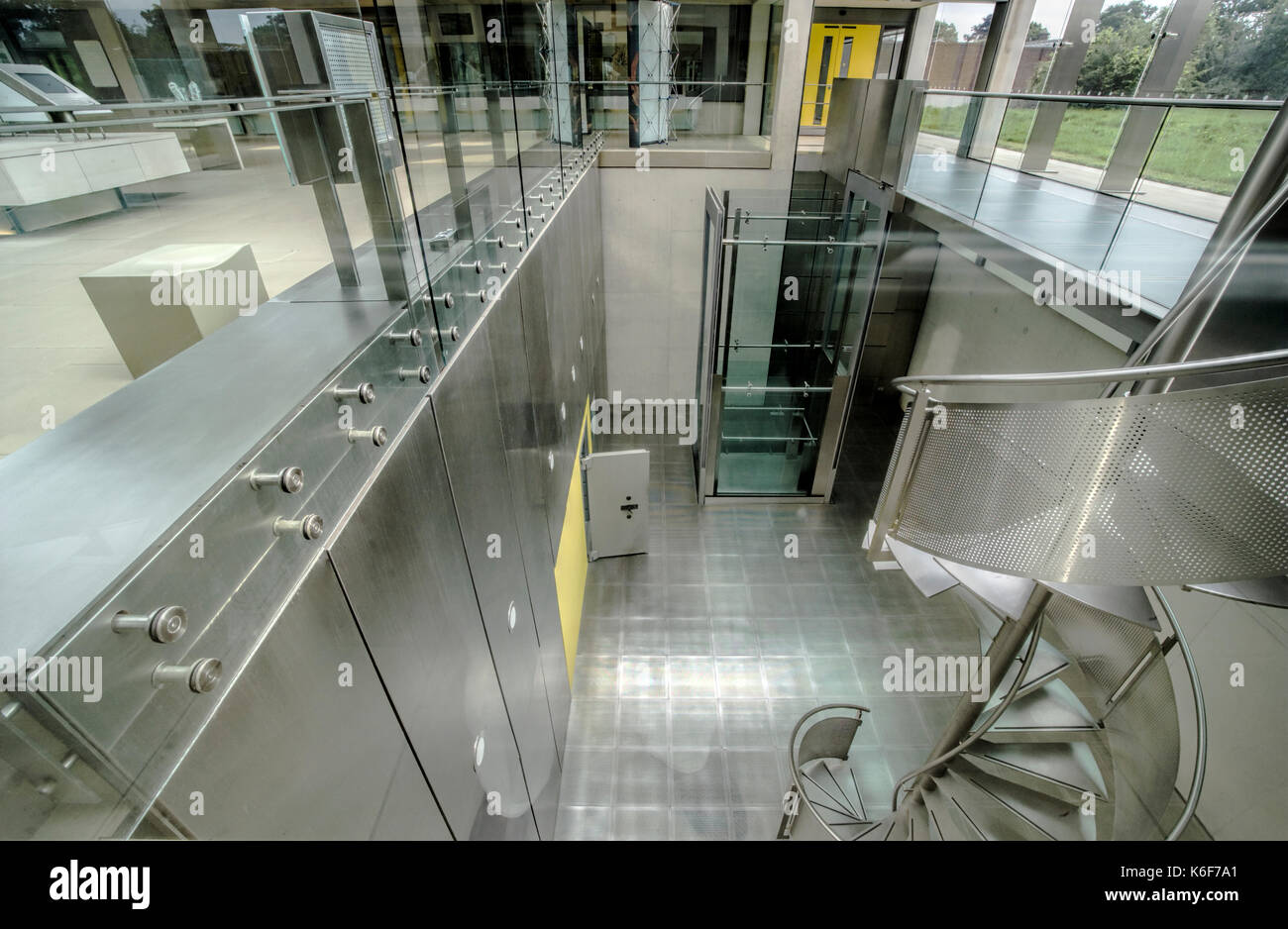 The ground floor, looking down towards the vaults, of the Millennium Seed Bank, Wakehurst Place, Surrey. Stock Photo
