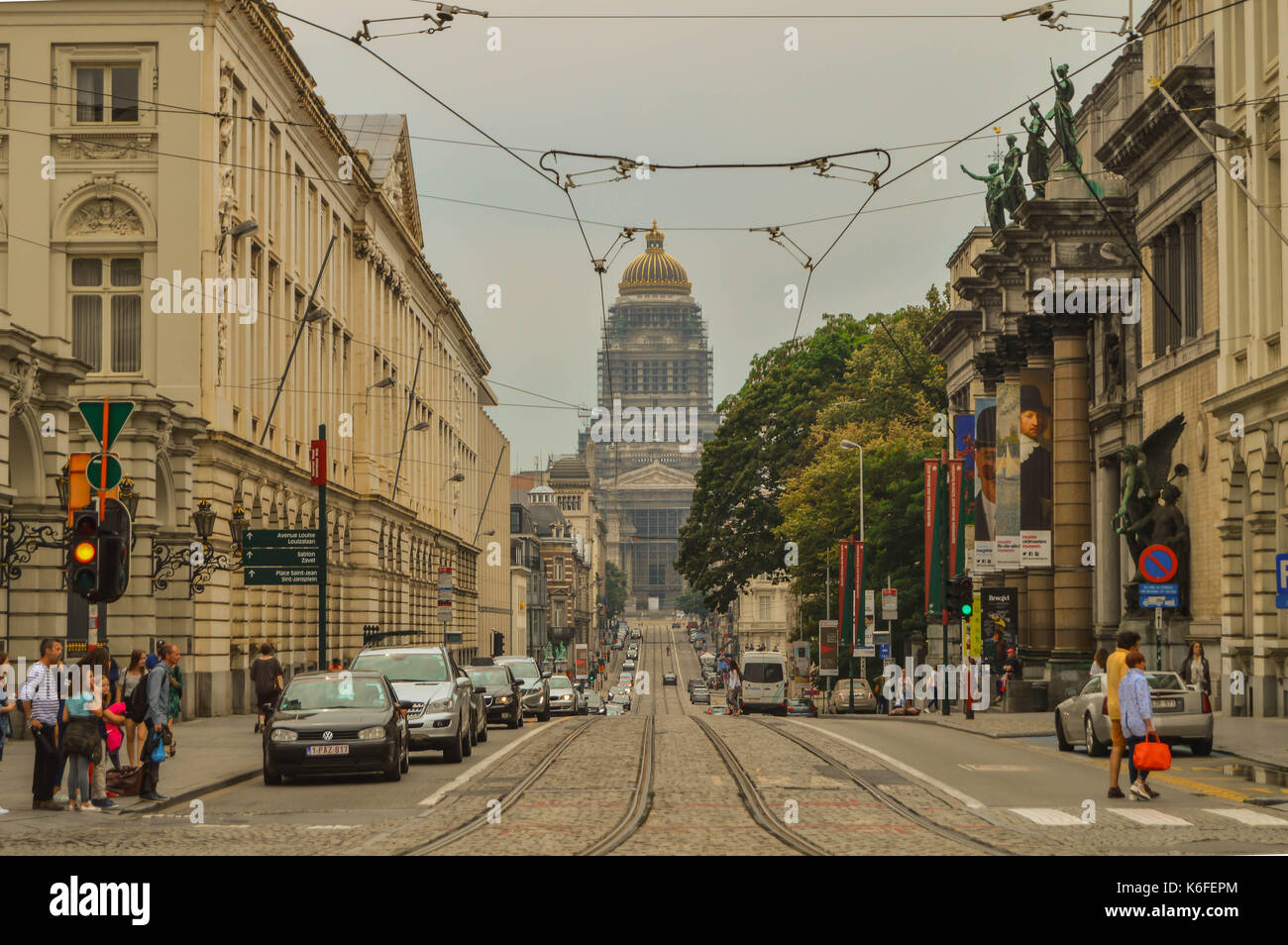 Beatiful street to Palais de Justice in Brussels captured from the royal square Stock Photo