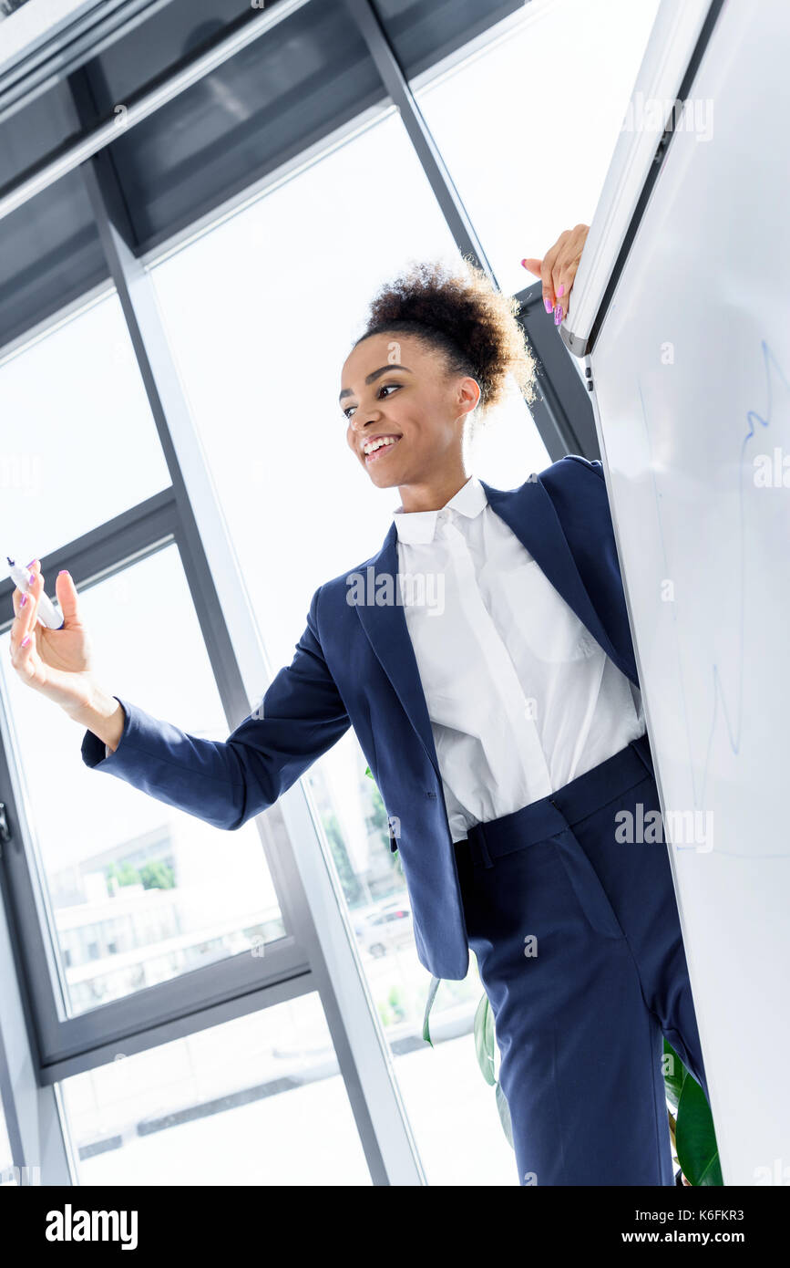 african american businesswoman with whiteboard Stock Photo