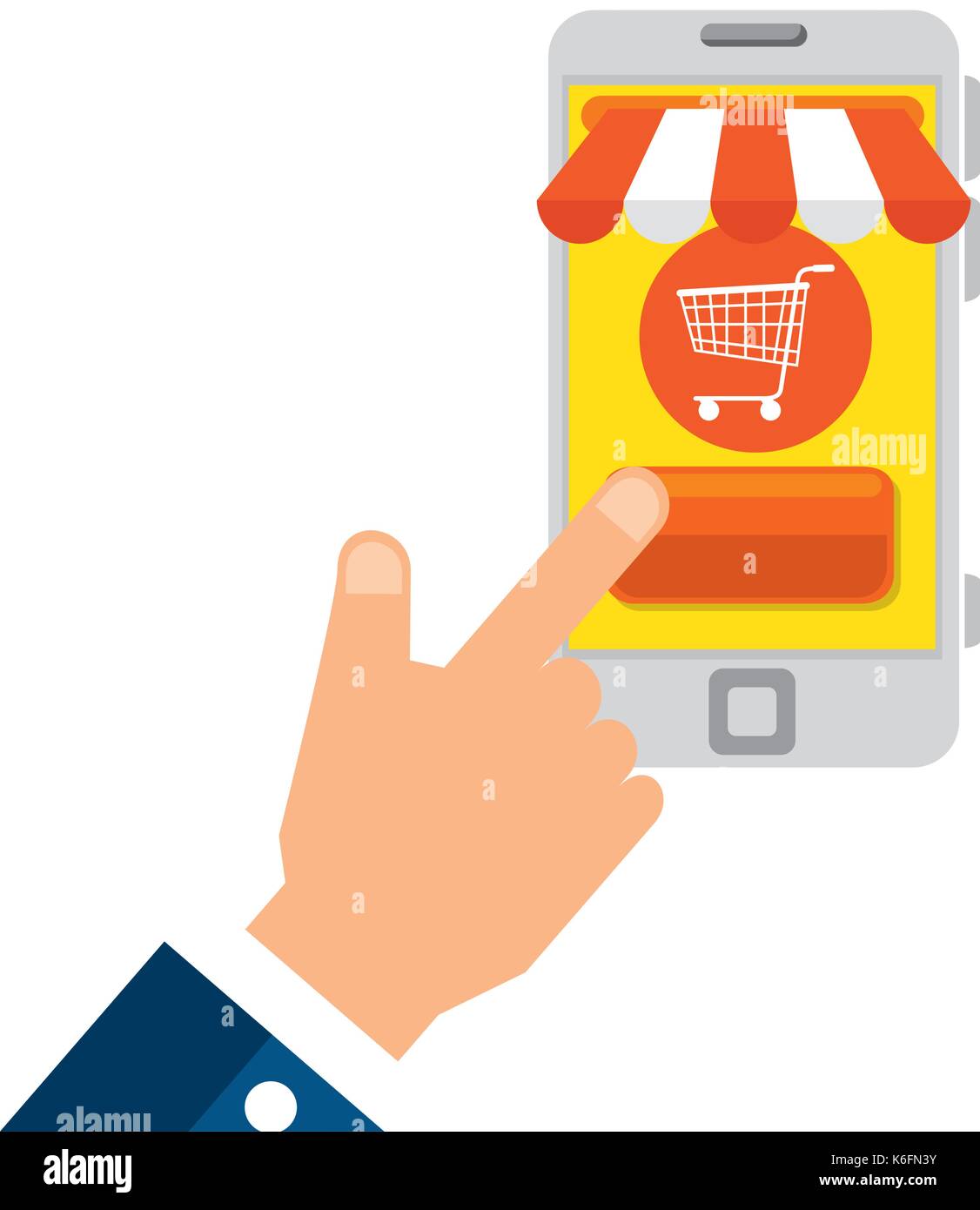hand human using smartphone with market online app vector illustration ...
