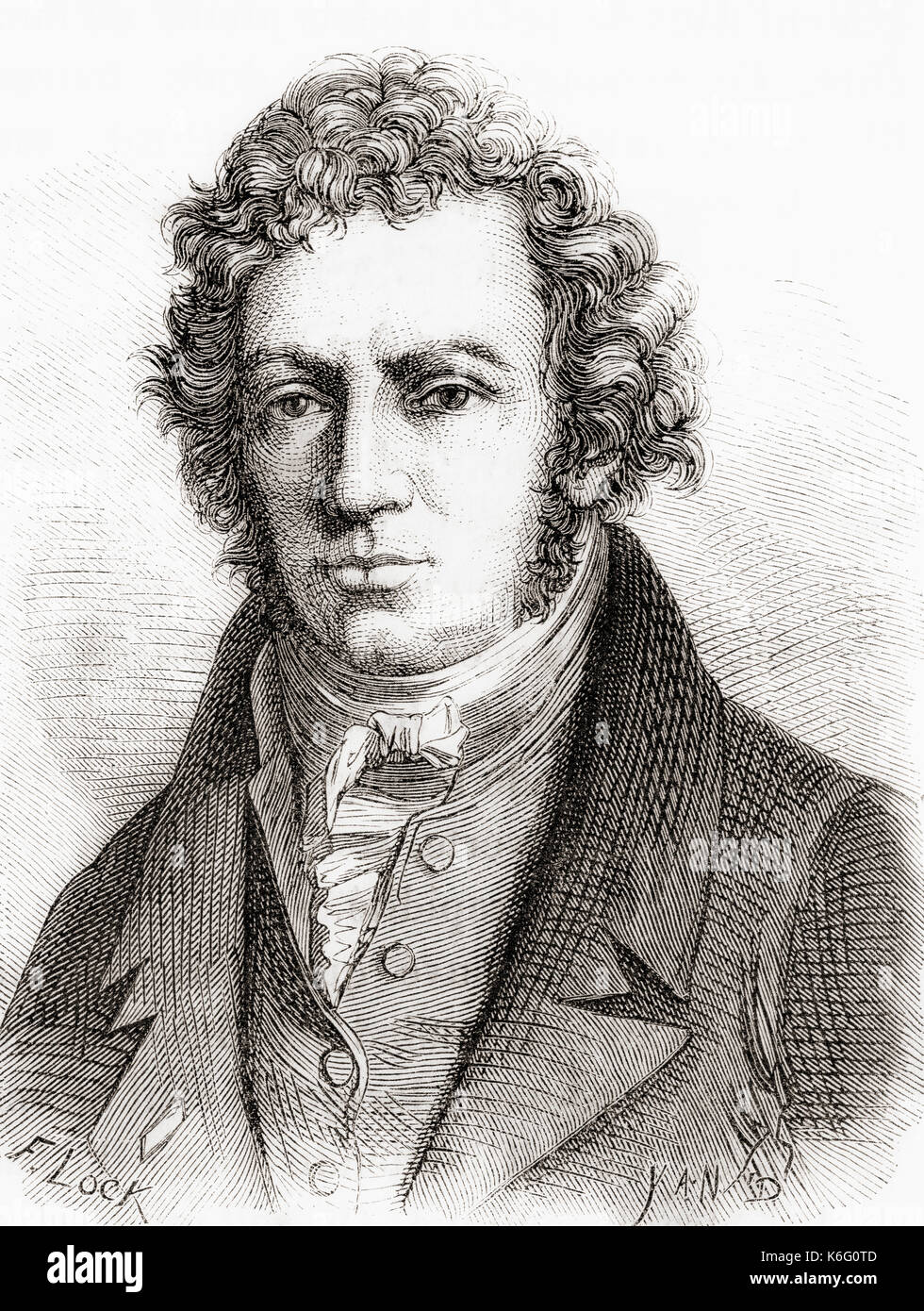 André-Marie Ampère, 1775 – 1836.  French physicist and mathematician, one of the founders of the science of classical electromagnetism, which he referred to as electrodynamics.  From Les Merveilles de la Science, published 1870. Stock Photo