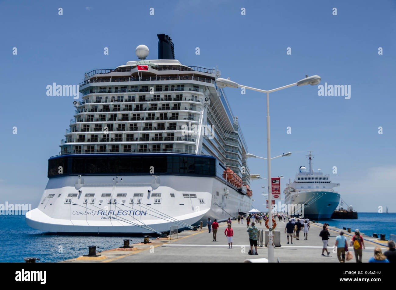 Cruise ships alongside at Cruise Port, Philipsburg, Sint Martin, West Indies, Caribbean Leeward Islands Stock Photo