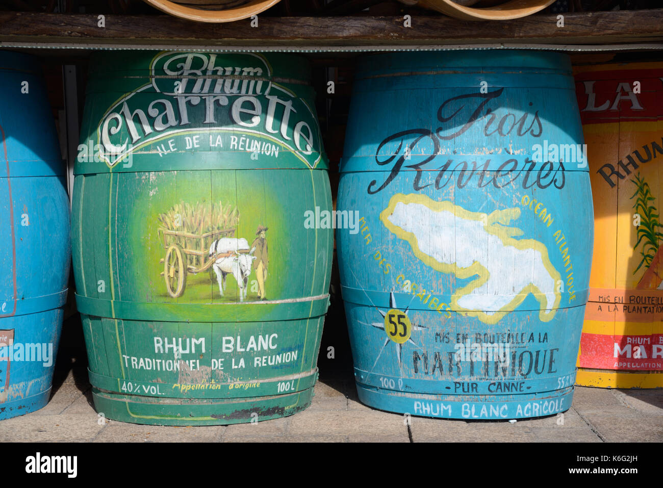 Barrels of Rum from La Reunion Island and Martinique Stock Photo