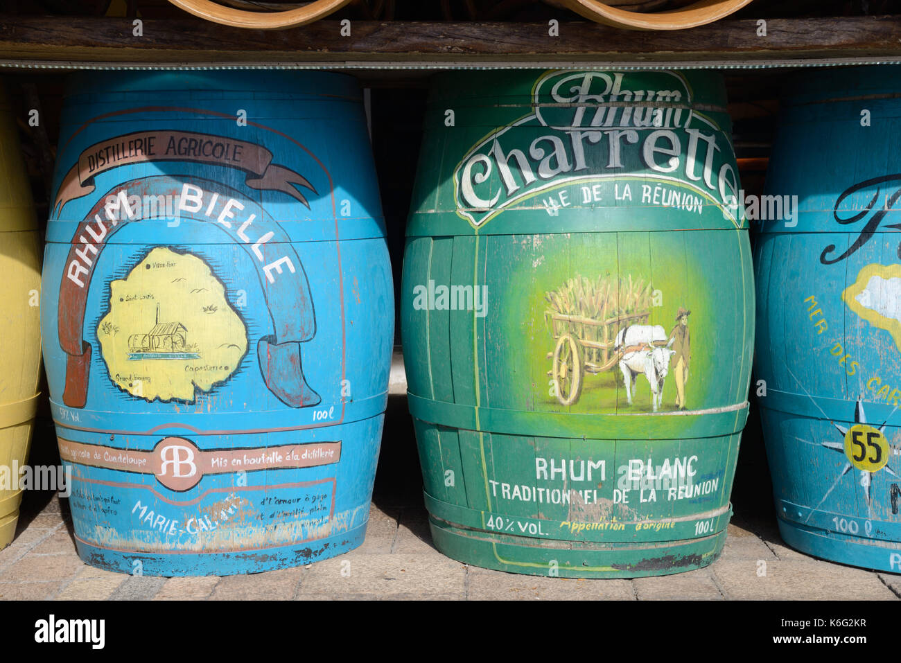 Barrels of Rum from Guadeloupe & La Reunion Stock Photo