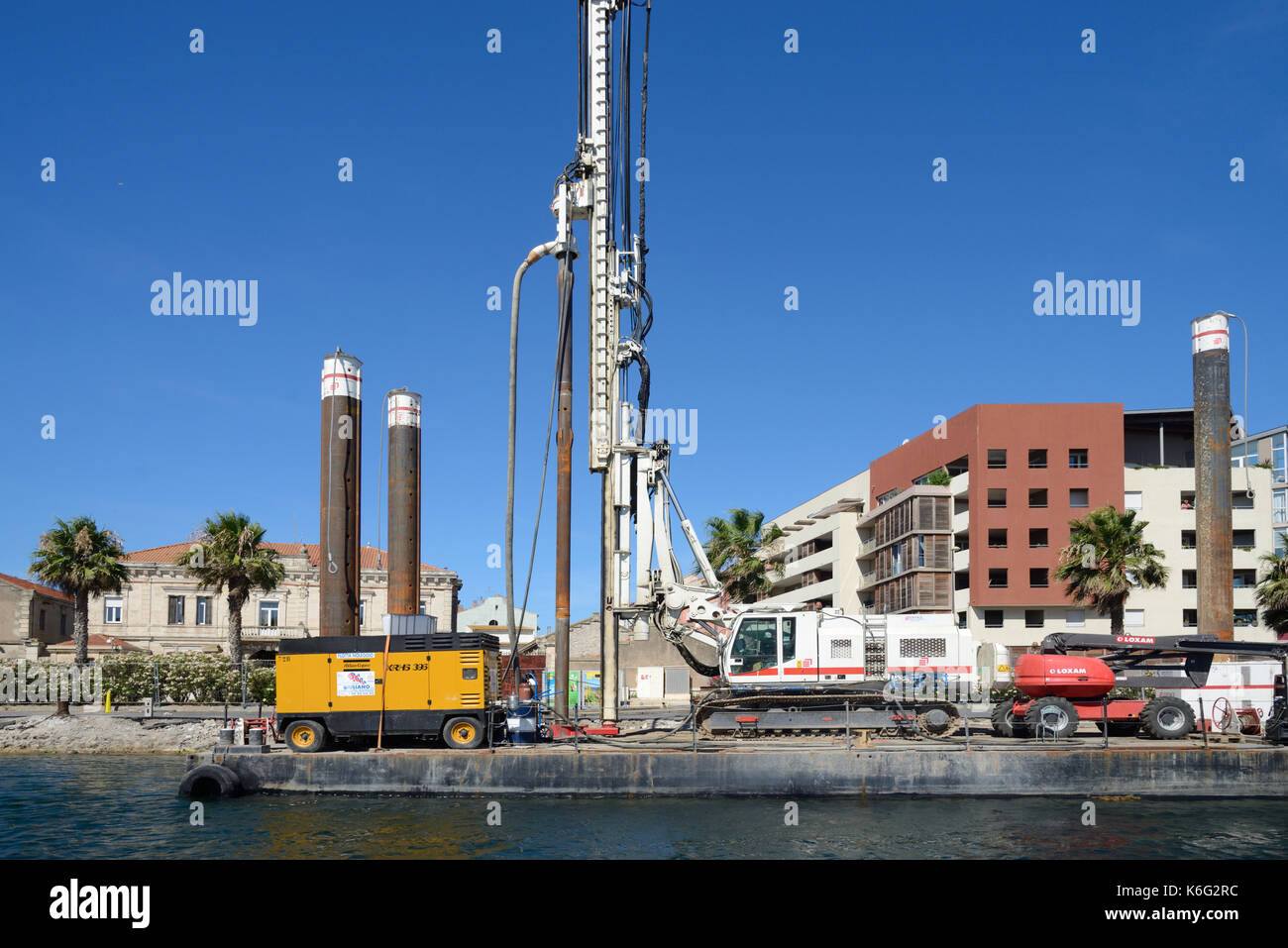 Pile Driver Reinforcing Quayside Canal at Sète or Sete Herault Languedoc-Roussillon France Stock Photo