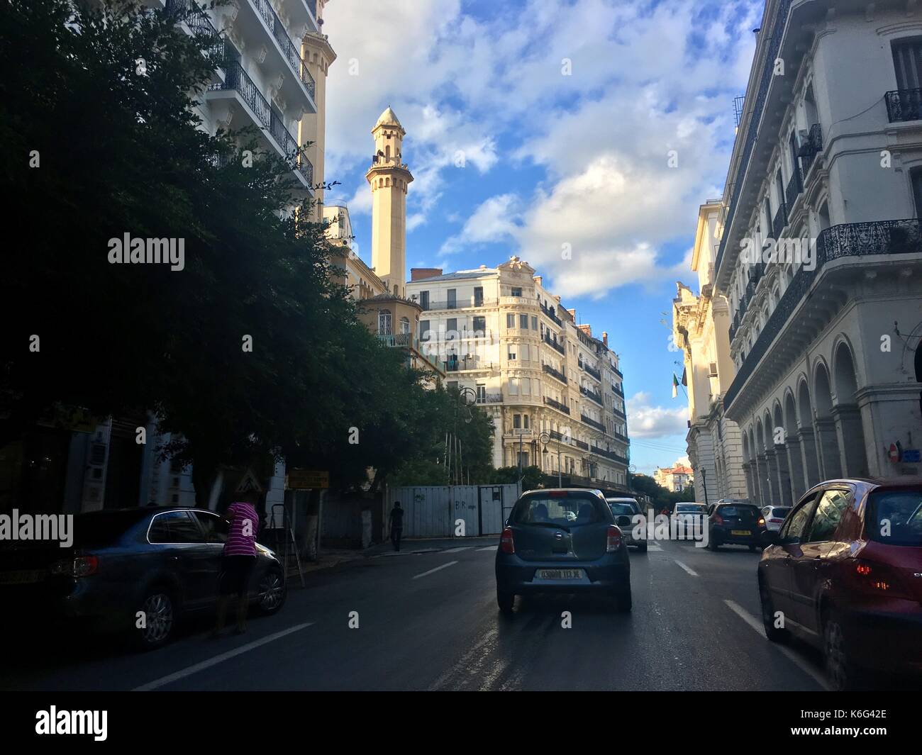 ALGIERS, ALGERIA - SEPTEMBER 15, 2017: French colonial side of the city of Algiers Algeria.Modern city has many old French type buildings. Stock Photo