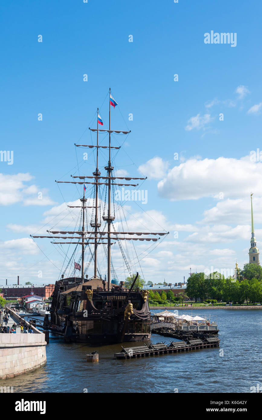 St. Petersburg, Russia - June 03. 2017. Restaurant in sailboat Flying Dutchman Stock Photo