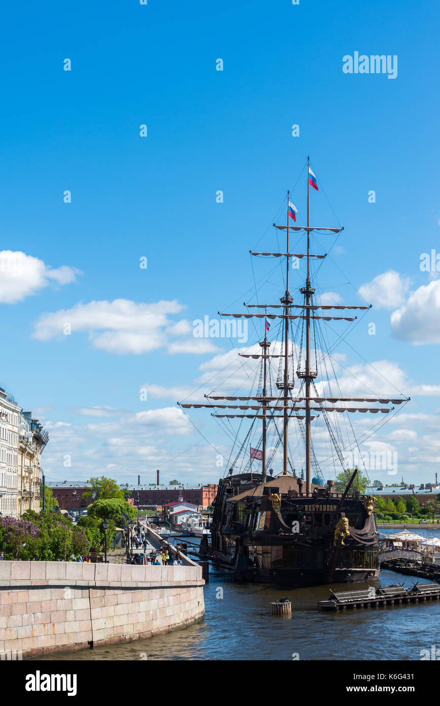St. Petersburg, Russia - June 03. 2017. Restaurant in sailboat Flying Dutchman Stock Photo