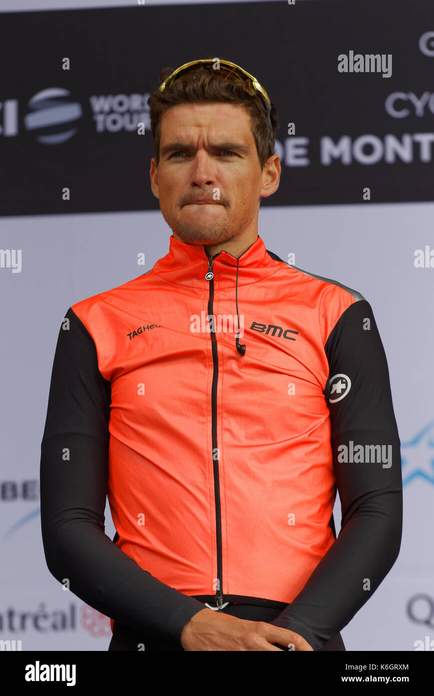 Montreal, Canada. 10/09/2017. Greg Van Avermaet of BMC Racing Team poses for photographers before the Grand Prix Cycliste of Montreal, part of the UCI Stock Photo