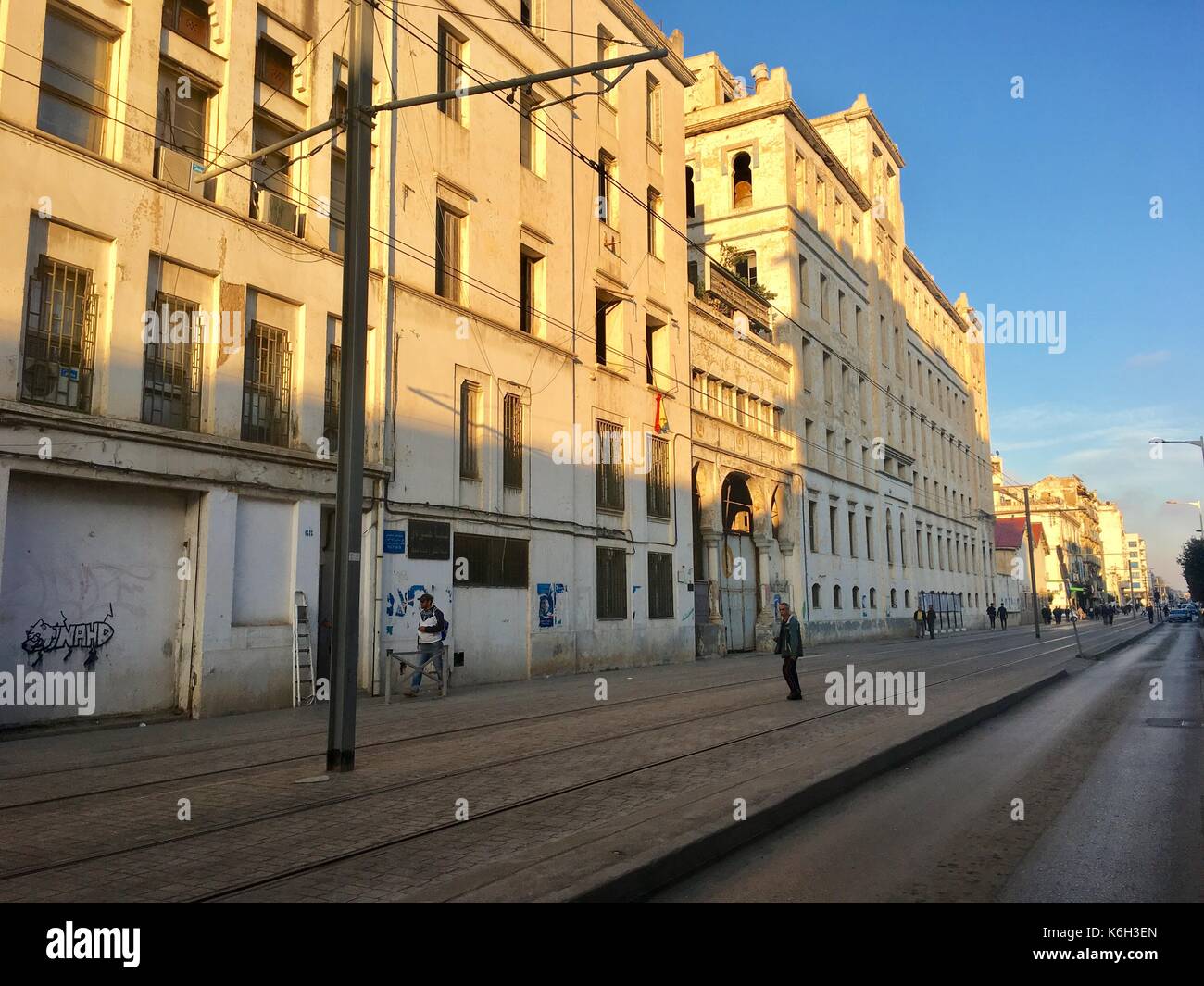 French colonial side of the city of Algiers Algeria.Modern city has many old French type buildings. Stock Photo