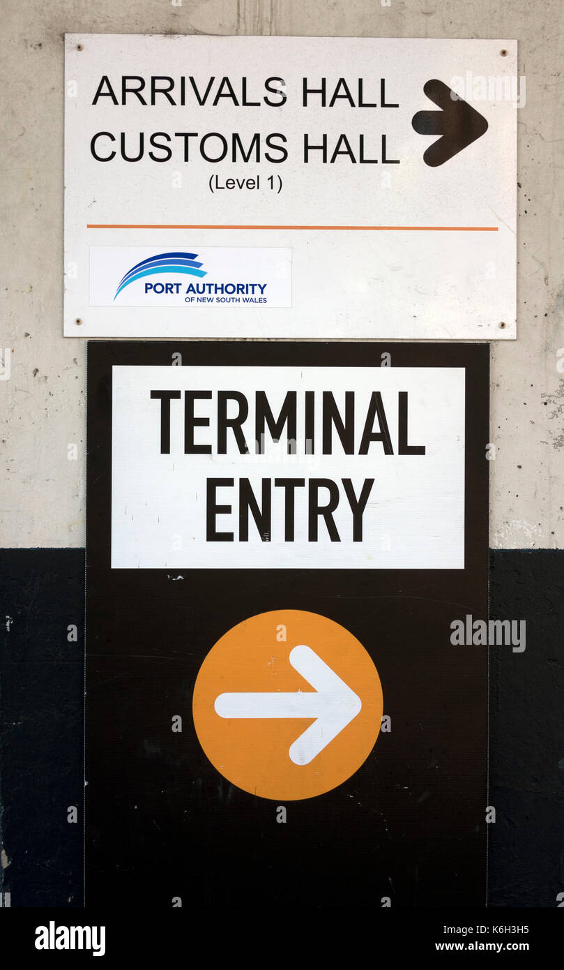 Port Authority Of New South Wales Sydney Australia Cruise Ship Terminal Arrivals Hall Customs Hall Sign At Circular Quay Stock Photo