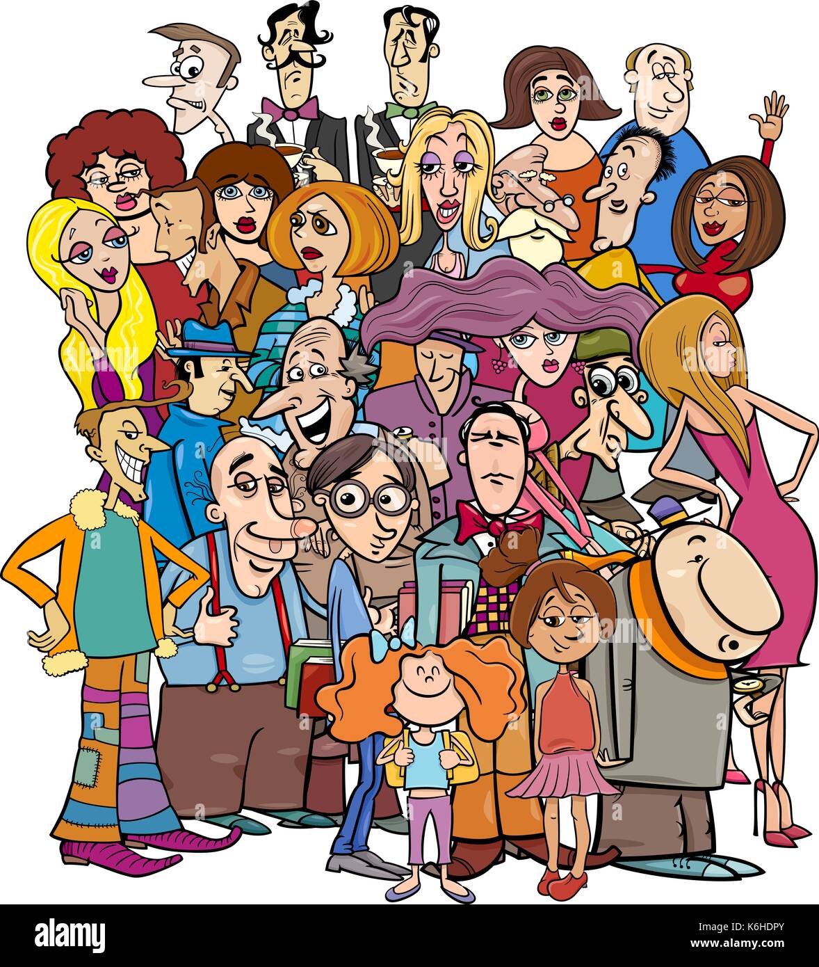 Cartoon Illustration of Many People Characters in the Crowd Stock Vector. 