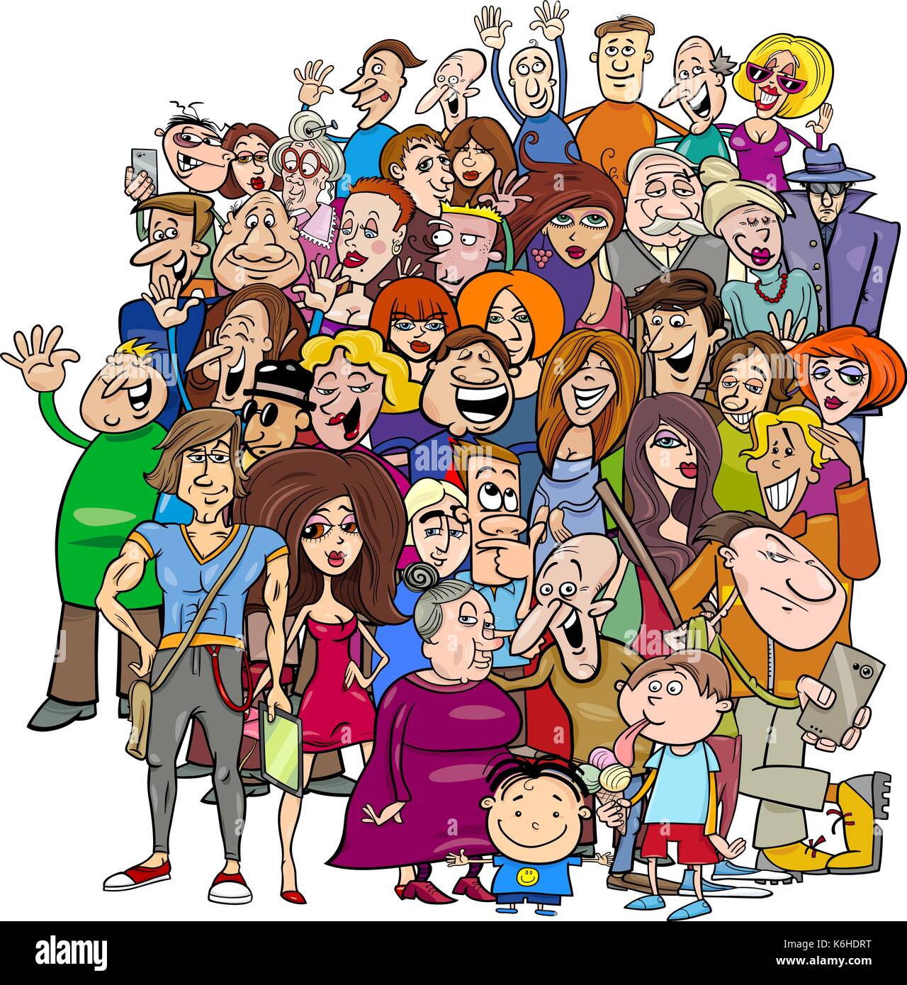 Cartoon Illustration of People Characters Group in the Crowd Stock Vector