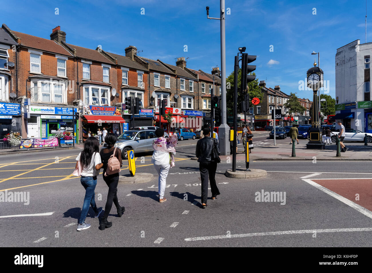 Pedestrians on Lea Bridge Road in London, England United Kingdom UK Stock Photo