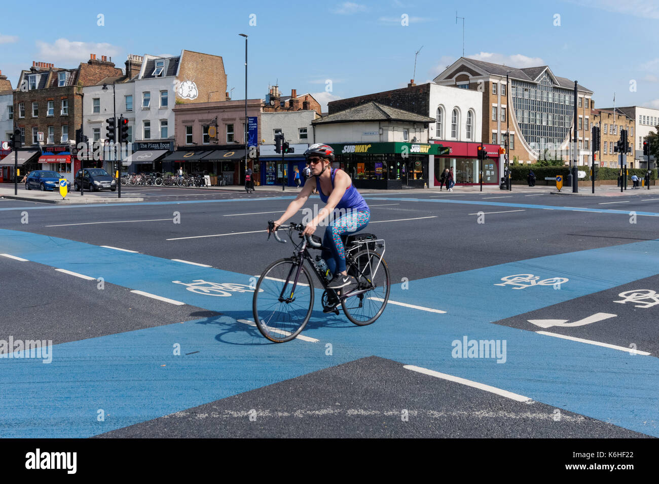 Cyclists on Cycle Superhighway 2, Cycleway 2 on Mile End Road in London, England United Kingdom UK Stock Photo