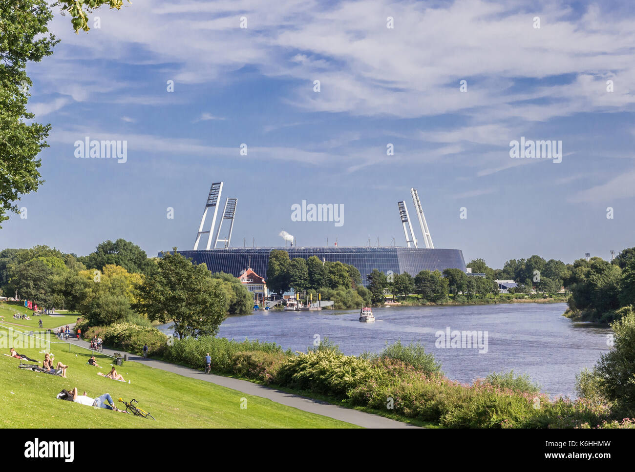 Soccer stadium along the river Weser in Bremen, Germany Stock Photo