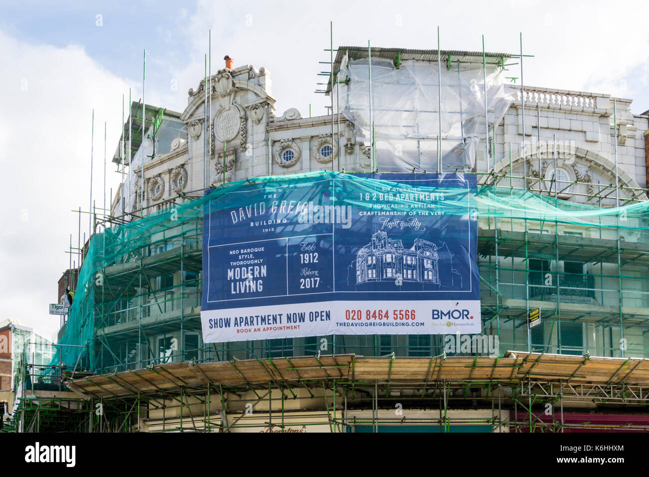 Built in 1912, the David Greig building in Bromley Market Square is being converted to residential flats consisting of one and two bedroom apartments. Stock Photo