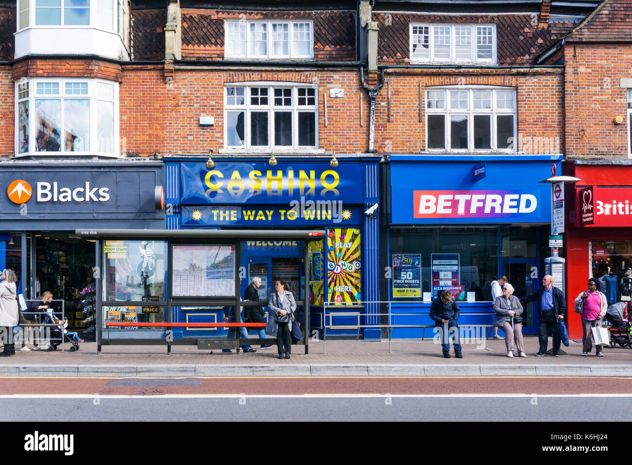 Betfred and Cashino, betting shop and adult gaming, next to each other on Bromley High Street, South London. Stock Photo