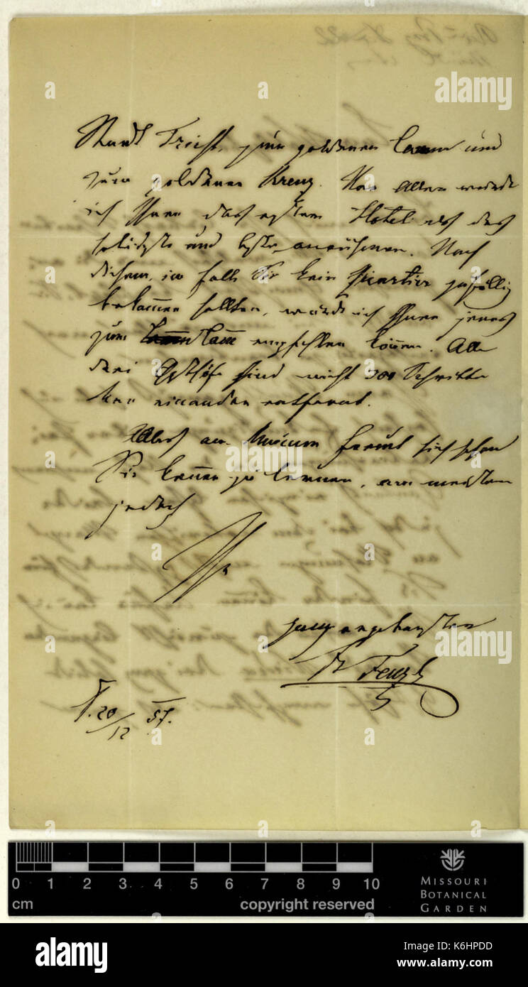 Correspondence   Fenzl (Eduard) and Engelmann (George) (Dec 20, 1857 (1) verso) BHL43373530 Stock Photo