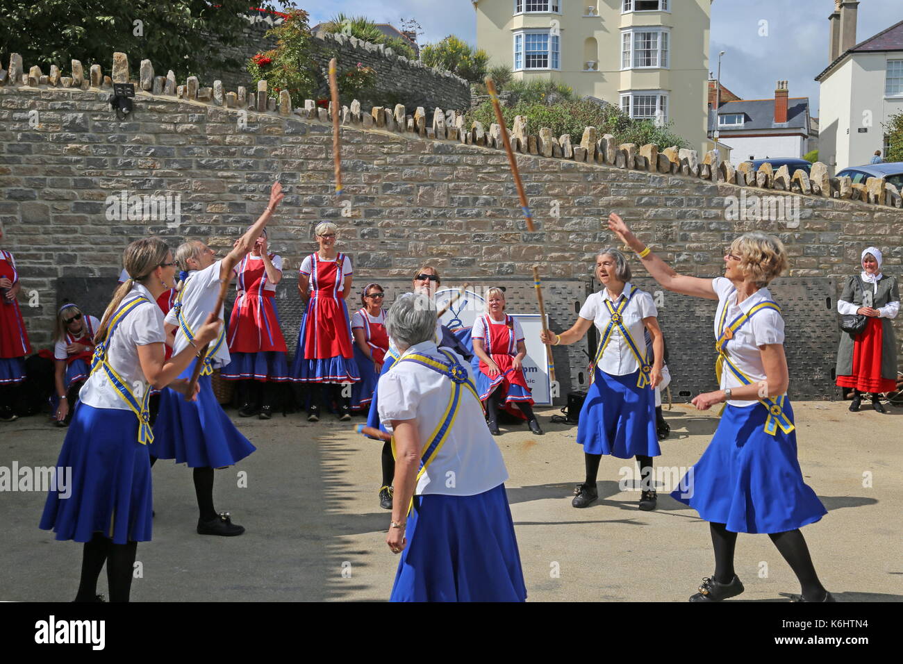 Fleet Morris dancers, Swanage Rowing Club, Swanage Folk Festival 2017, Isle of Purbeck, Dorset, England, Great Britain, United Kingdom, UK, Europe Stock Photo