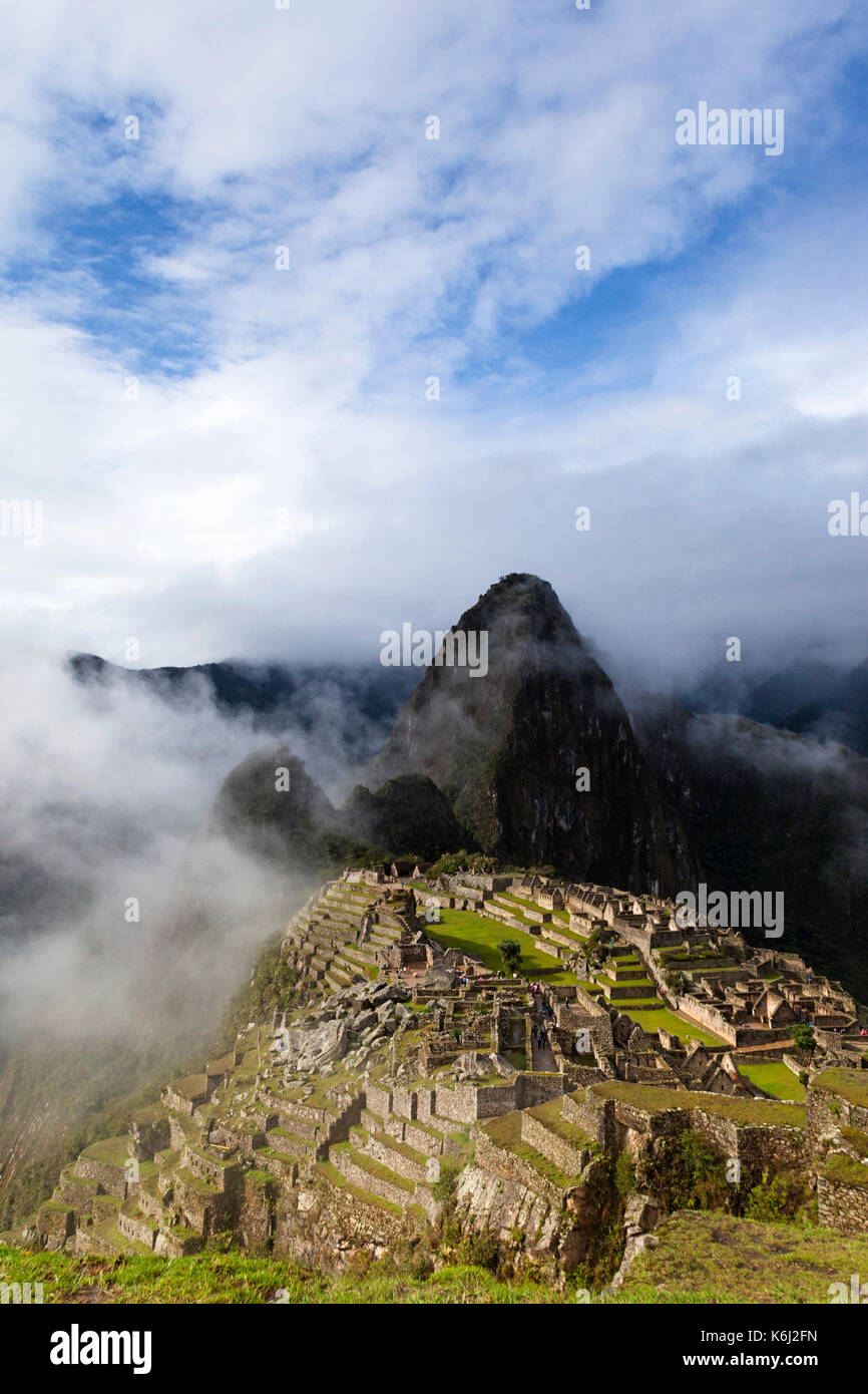View of Machu Picchu during the wet season, Cusco Region, Urubamba