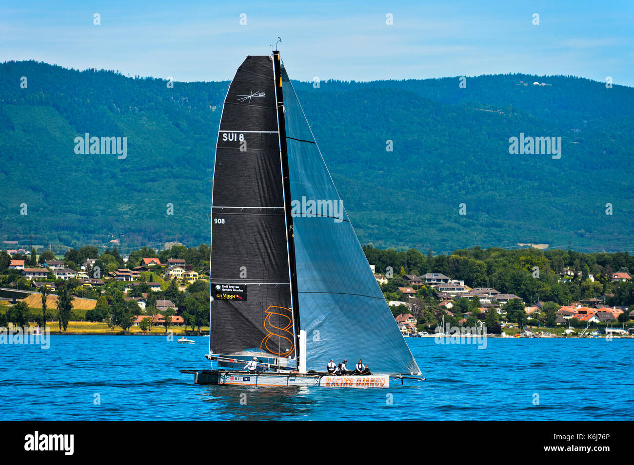 Sailing boat Racing Django on Lake Geneva, Vaud, Switzerland Stock Photo