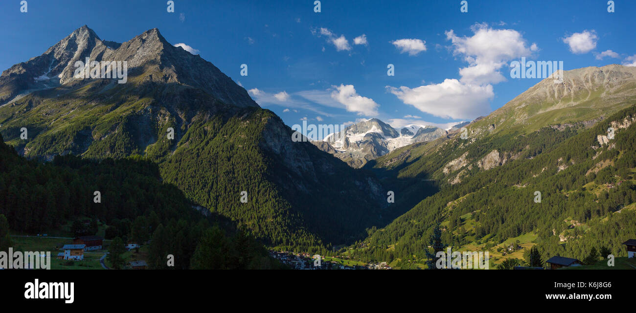 LA SAGE, SWITZERLAND - Les Dents de Veisivi mountain at left, in the Pennine Alps, Canton de Valais. Stock Photo