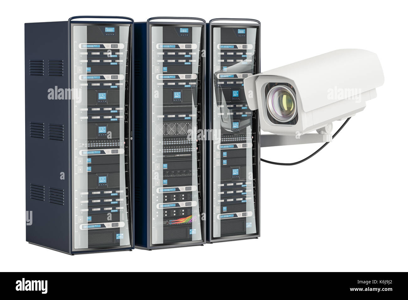 Computer Server Racks for security surveillance system, 3D rendering
