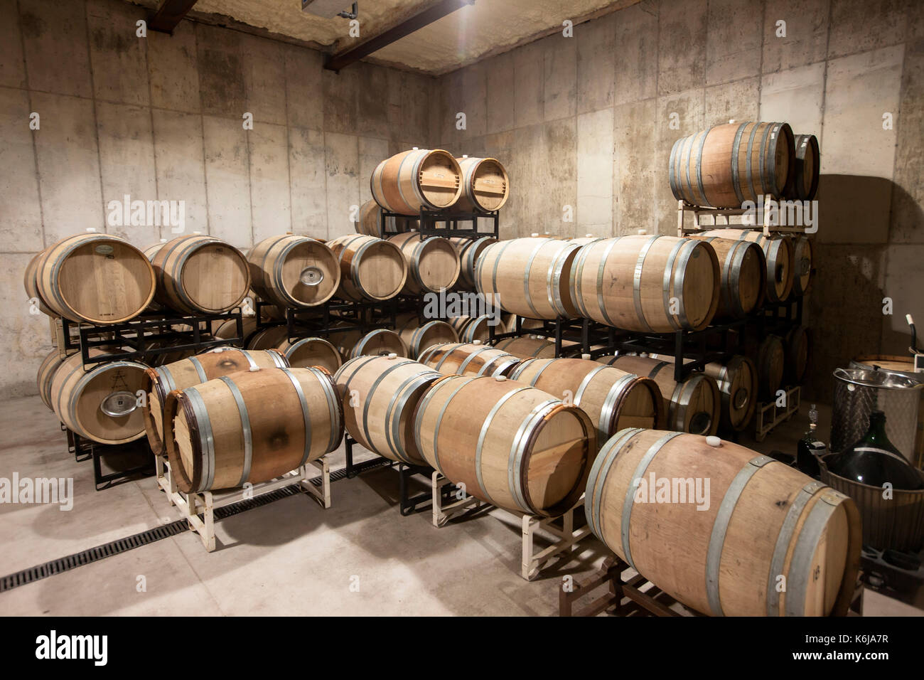 Wine casks in wine cellar, Delaplane, Virginia, USA Stock Photo