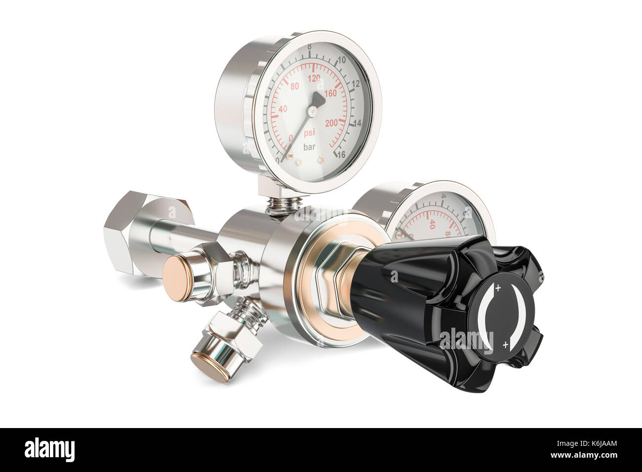 Pressure regulator with reducing valve, 3D rendering isolated on white