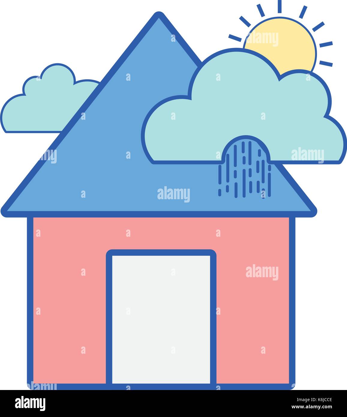 house with clouds raining and sun tropical weather Stock Vector