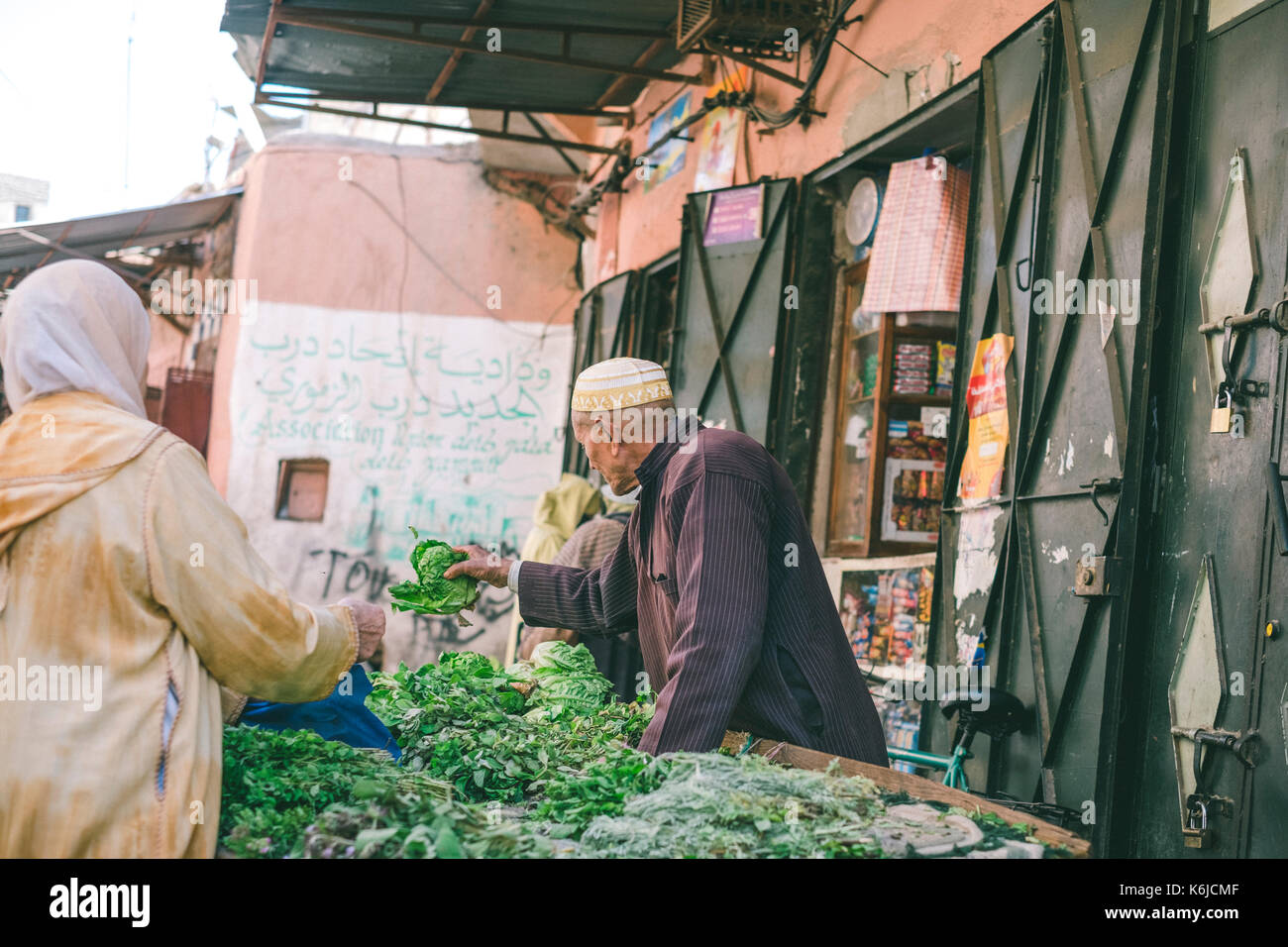 Street market scene in Medina, Marrakesh, Morocco Stock Photo