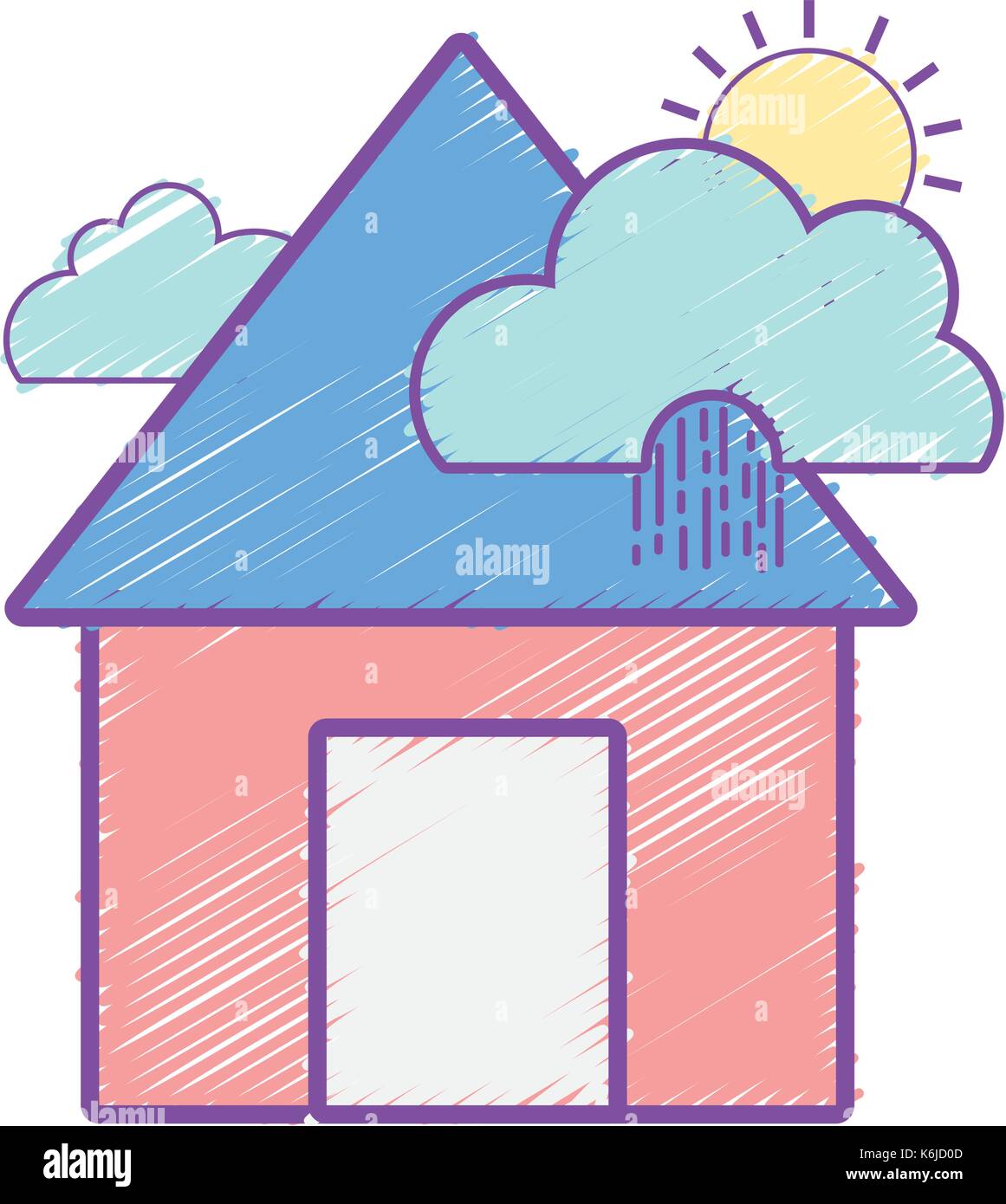 house with clouds raining and sun tropical weather Stock Vector Image ...