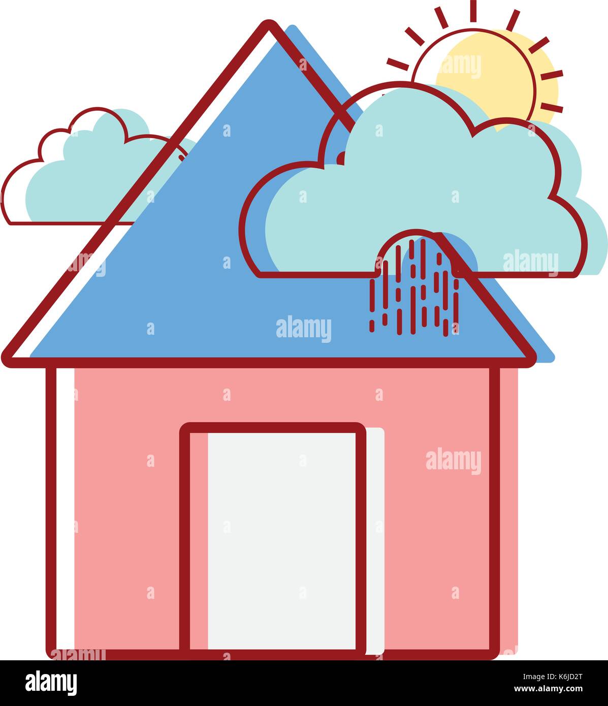 house with clouds raining and sun tropical weather Stock Vector Image ...