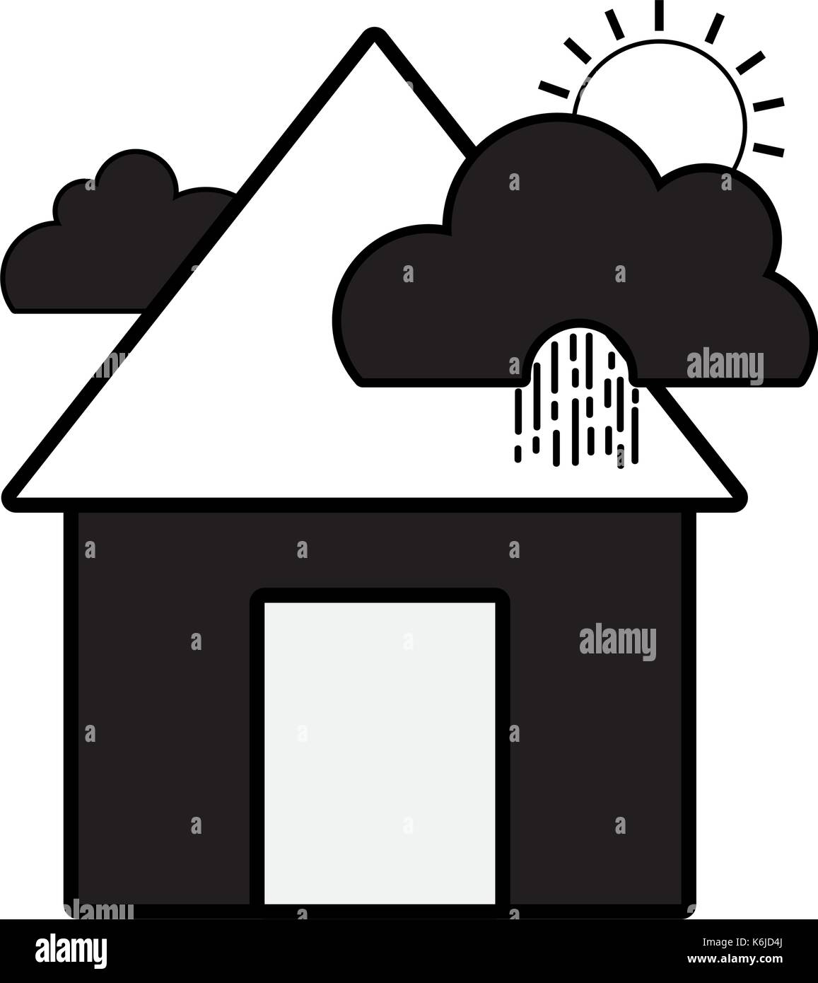 contour house with clouds raining and sun tropical weather Stock Vector