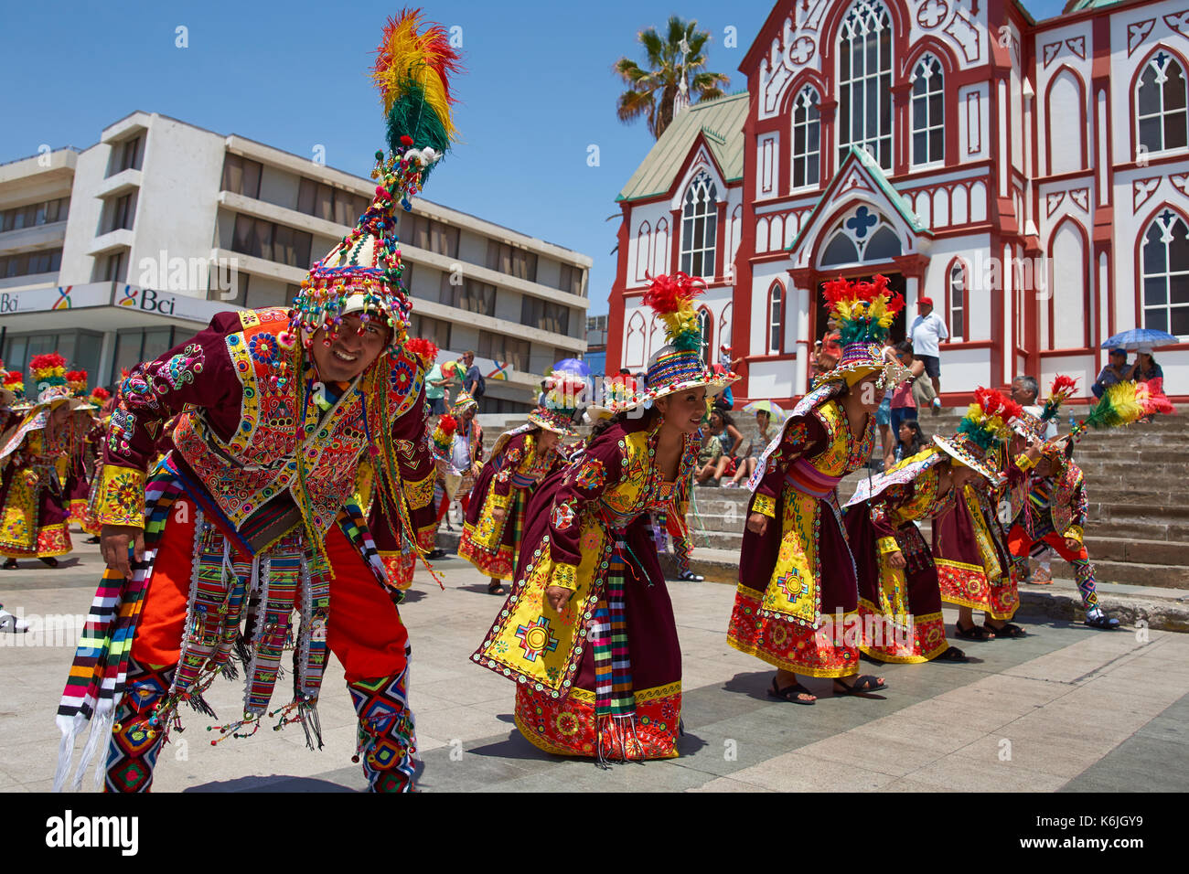 Thinkus dance group performing at the annual street carnival celebrating the strength of the sun. Stock Photo